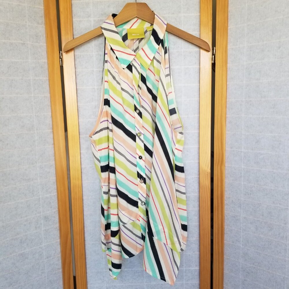 Anthropologie Maeve Top Tesni Colorblock Striped Swing Tank Size 12